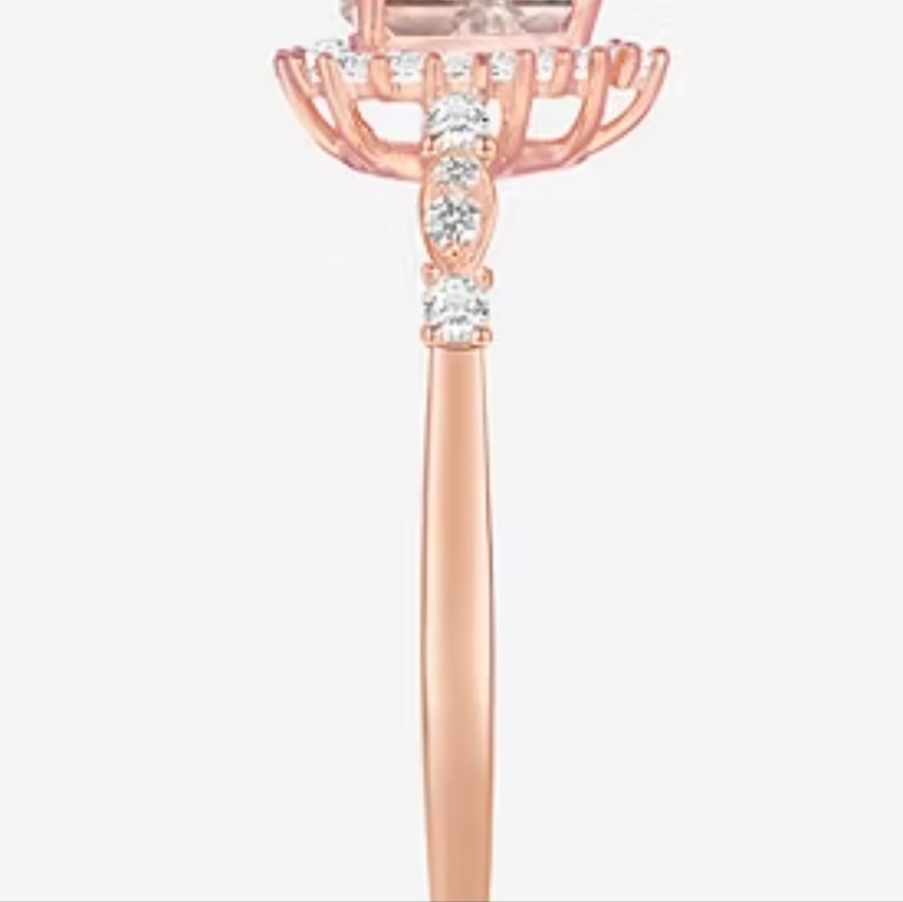 Beautiful Lab Created Morganite & White Sapphire Ring in 14k Rose Gold/925! Sz 7 - Picture 3 of 6